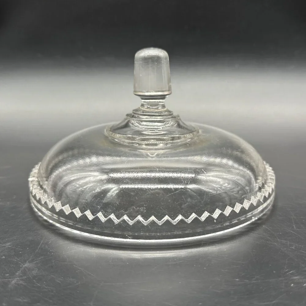EAPG Antique Glass Compote Lid Only Adams Glass Saxon Zig Zag 1888 Clear UV Glow